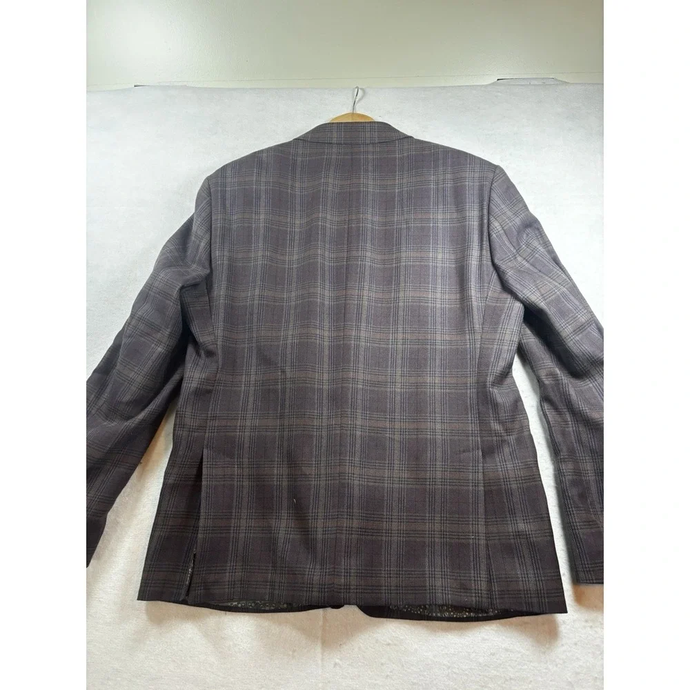 Tallia Mens 46R Plaid Sport Coat Wool Jacket  Brown 2 Button Notch Lapel - Picture 13 of 16